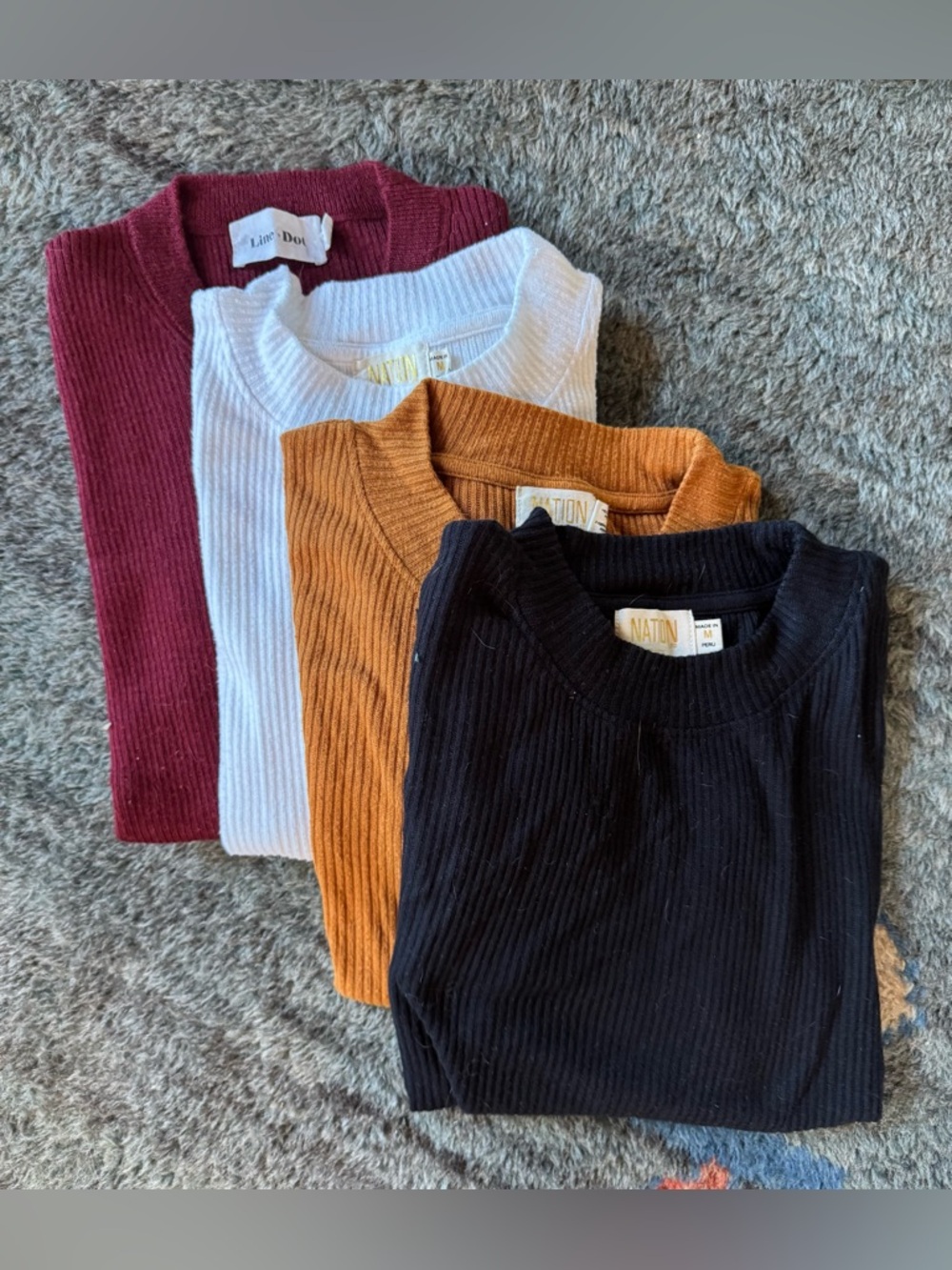 ANTHROPOLOGIE Ribbed Crewneck Sweaters - Burgundy, Rust, Black & White